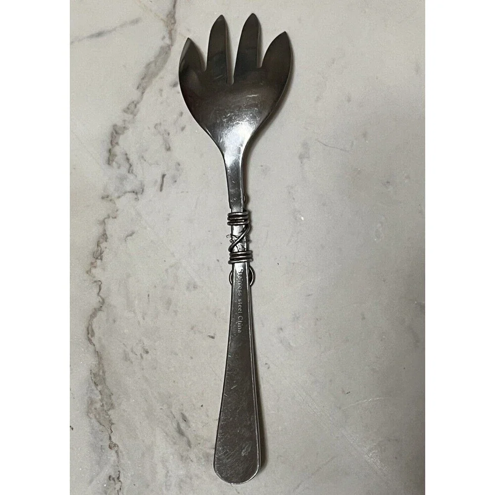 Serving Fork Stainless Steel Flatware Utensil‎ 4 Prong Scroll Wrap Metal Rustic